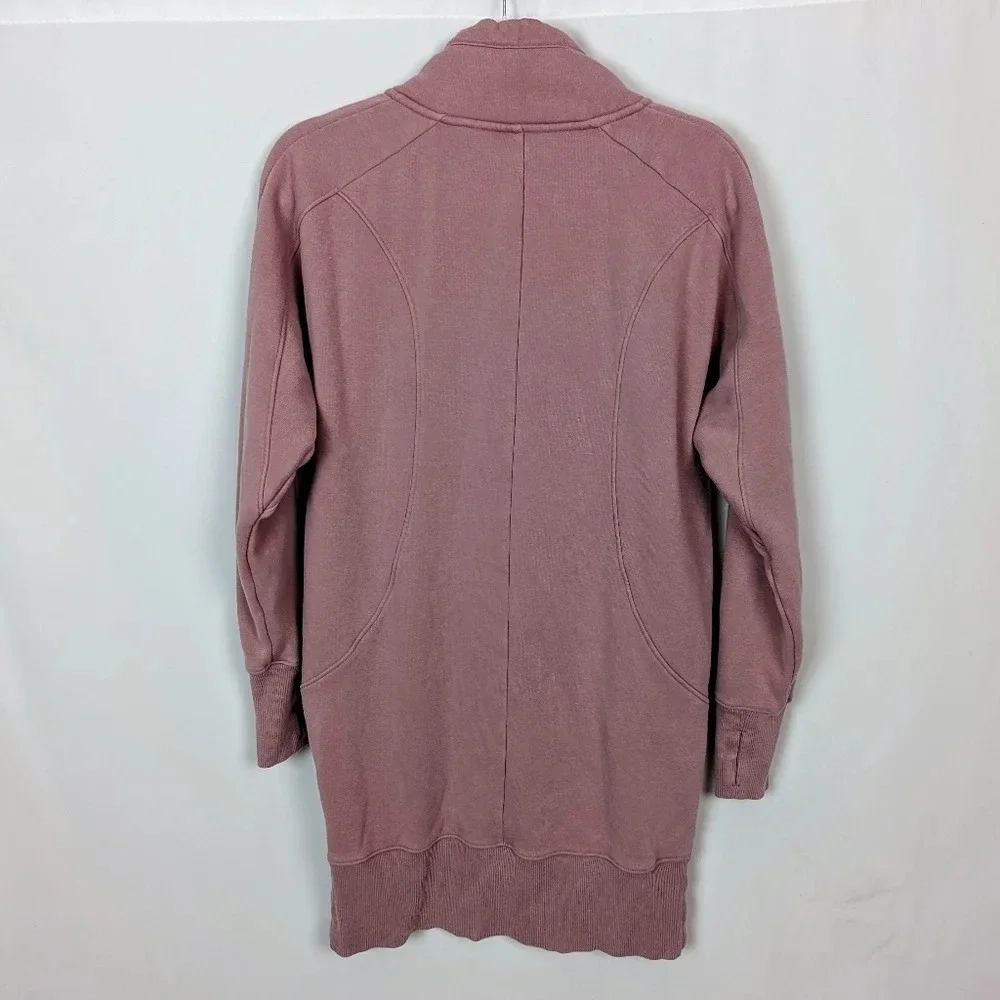 ATHLETA sz S Cozy Karma 1/4 Zip Sweater Dress Tunic  Fleece Lined Floral Mauve - Picture 10 of 16